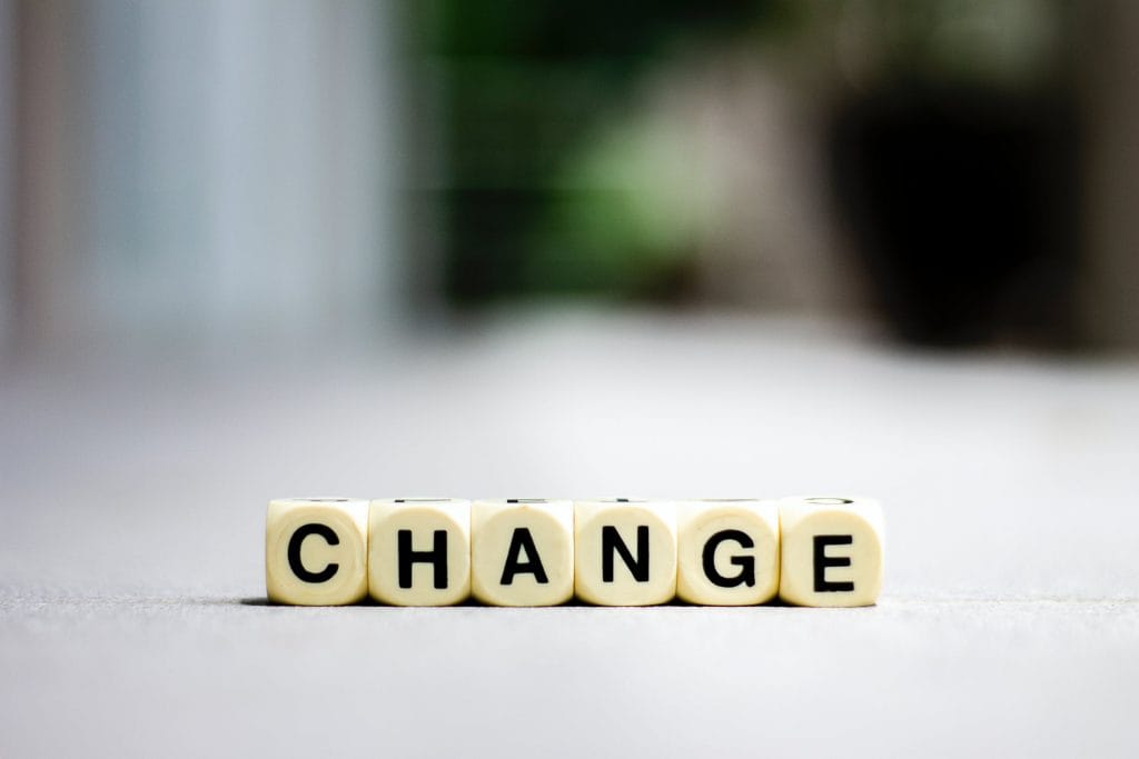 The picture shows letter cubes forming the word &quot;CHANGE&quot;.