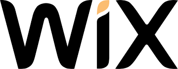 Bilden visar WIX-logotypen. Den är svart och har en orange prick på jaget.