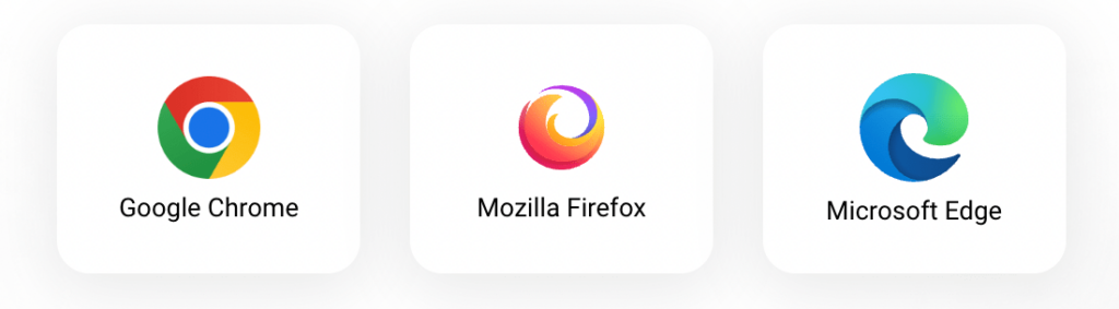 Kuvassa näkyvät selaimet Chrome, Mozilla ja Edge