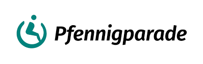 Logo Pfennigparade, zeigt rollstohlfahrende Person