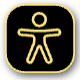 L'illustration montre une tuile carrée avec un symbole d'accessibilité en noir avec des bordures jaunes.