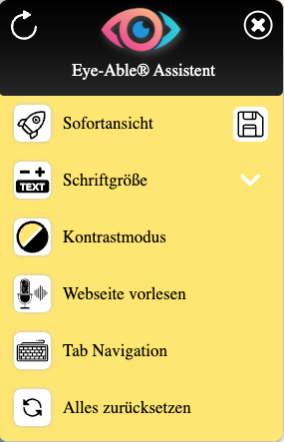 L'immagine mostra la barra degli strumenti di Eye-Able in nero e giallo.