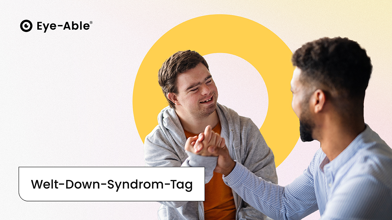 Mensch mit Down-Syndrom gibt einem anderen Menschen die Hand.